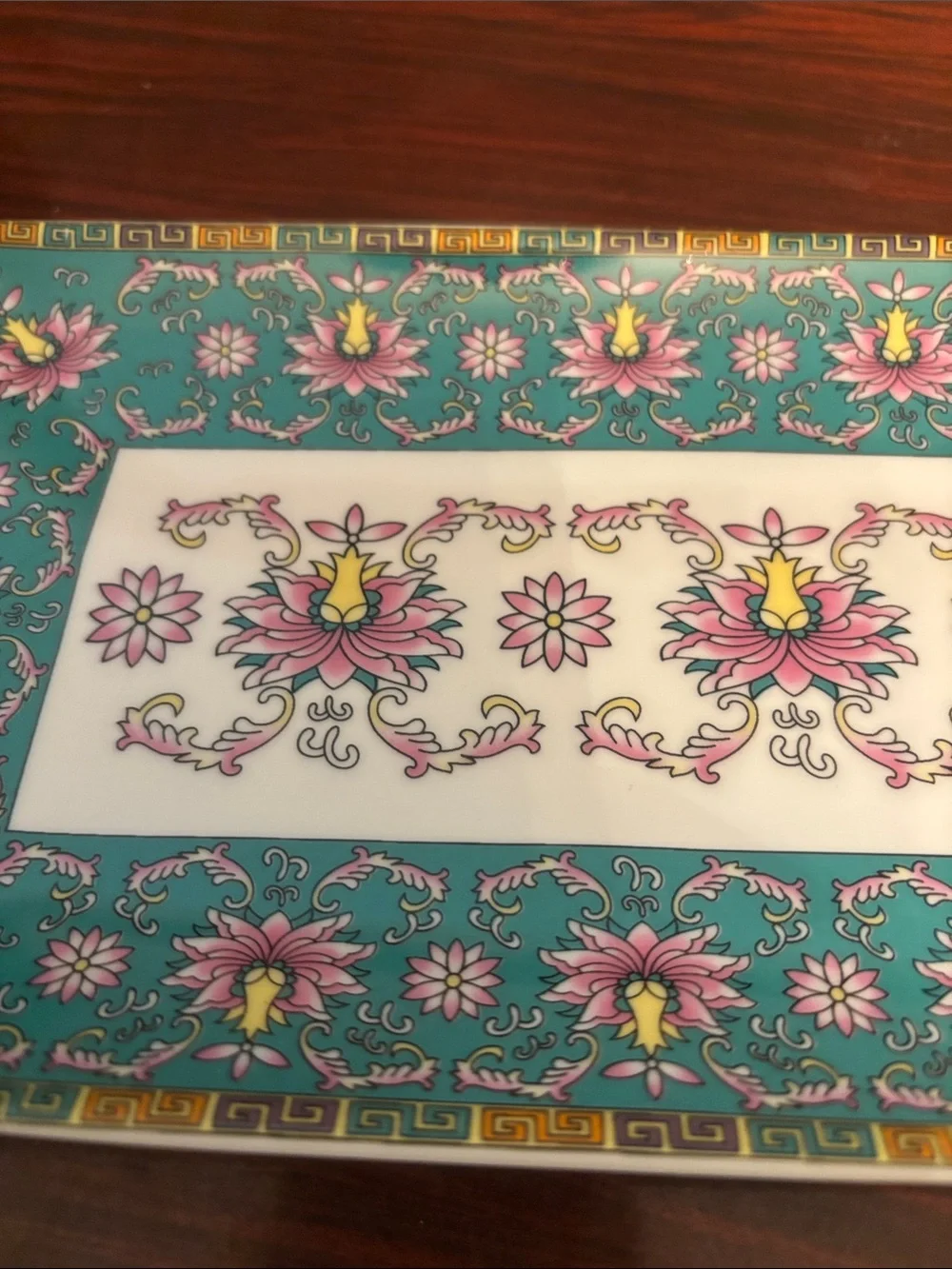 Cost Plus World Market Turquoise and Pink Floral Rectangular Serving Platter